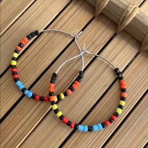 💛NEW Earrings Hoop Seed Bead Colors Silver Tone